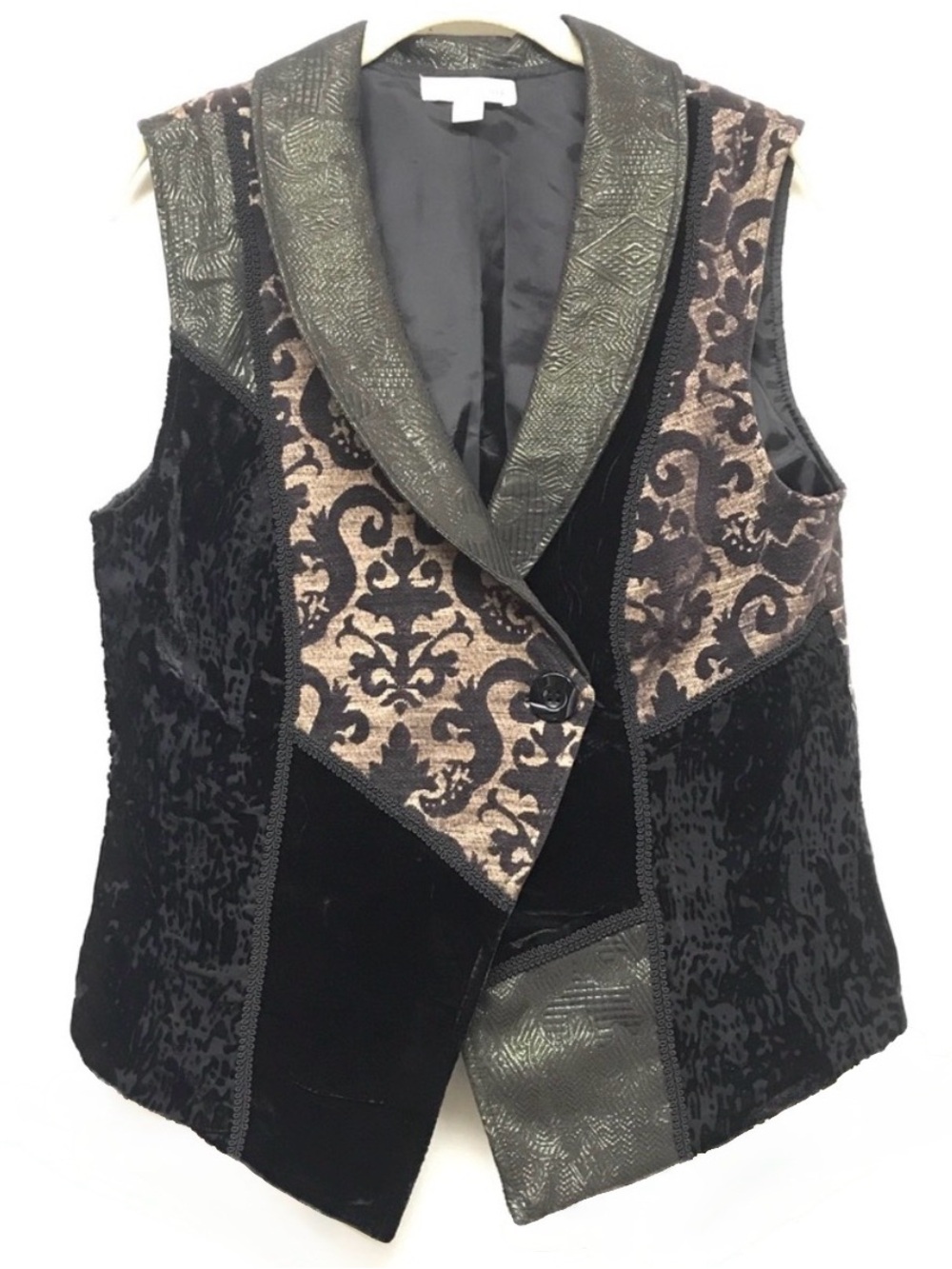 COLDWATER CREEK Vest Velvet Brocade Brown Black Elegant Paisley Size Medium